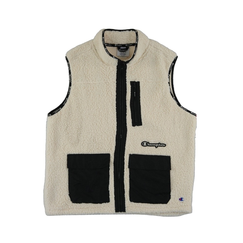 NEW Champion Cozy High Pile Vest Men's Size XL Natural Black Sherpa Full Zip